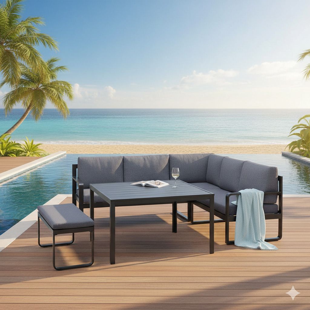 Spise-loungesett Ocean aluminium 112,5x112,5 cm bakside