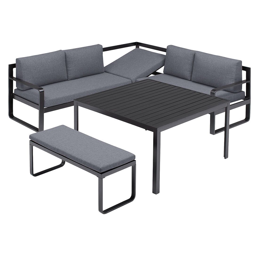 Nærbilde av stol i spise-loungesett Ocean aluminium 112,5x112,5 cm