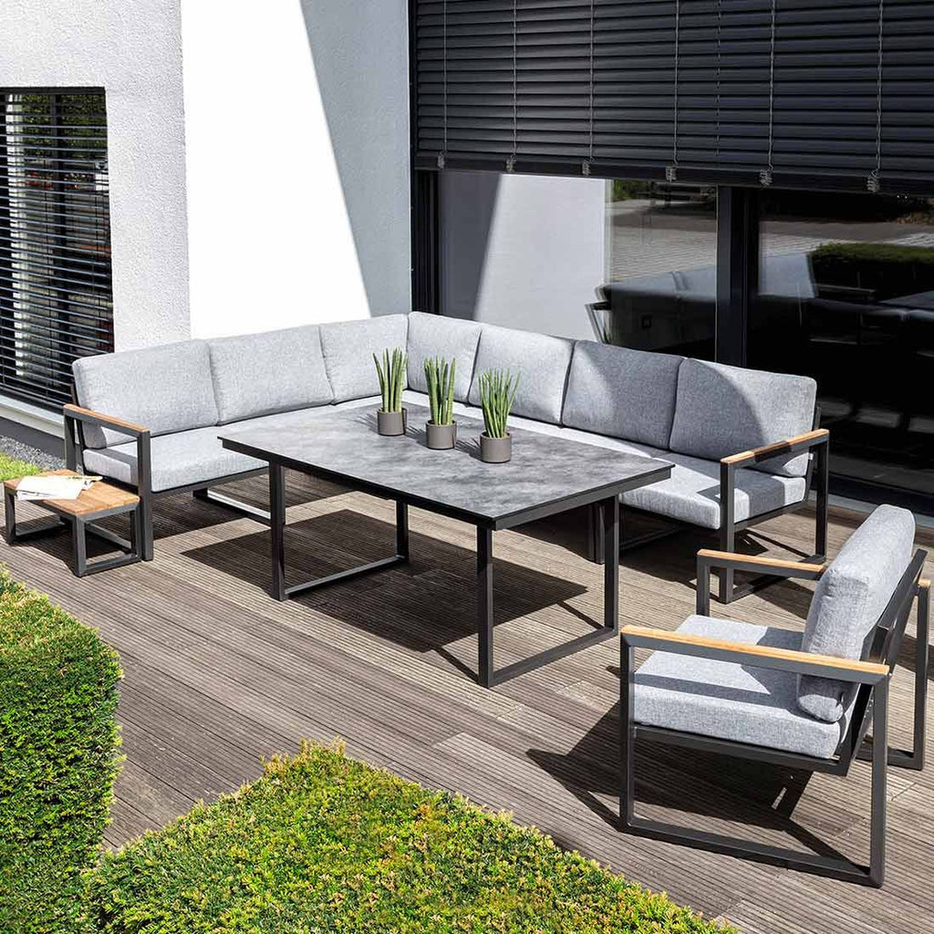 Spise-loungesett Ocean Skid aluminium olefin antrasitt montert på terrasse