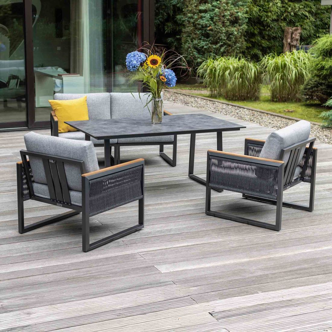 Spise-loungesett Ocean Skid aluminium 160x95 cm bakside