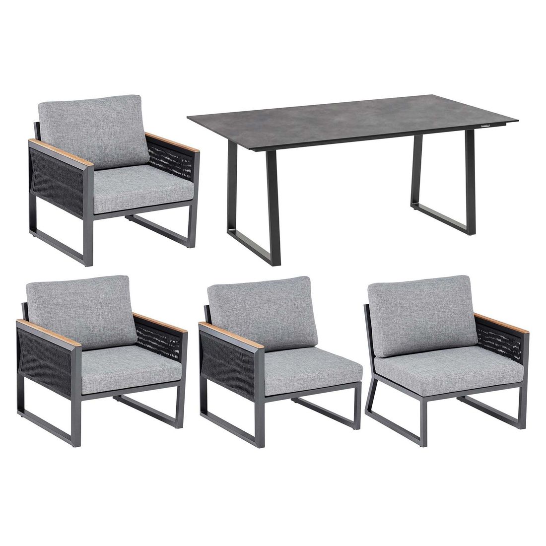 Spise-loungesett Ocean Skid aluminium 160x95 cm detalj aluminiumramme