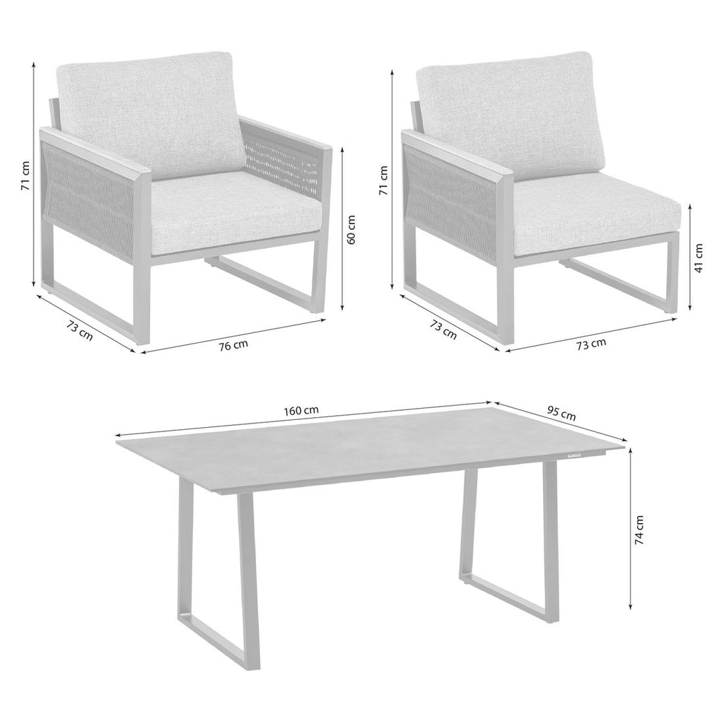 Spise-loungesett Ocean Skid aluminium 160x95 cm montert på terrasse