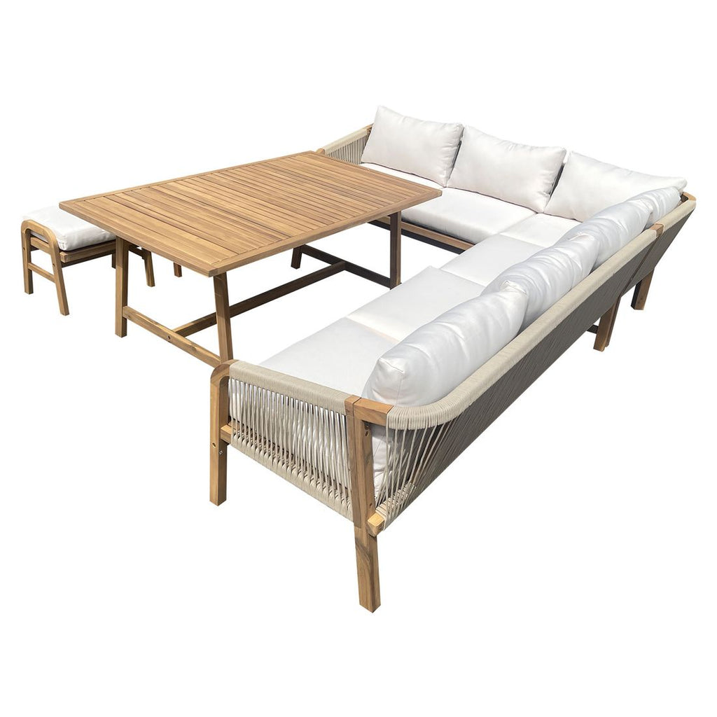 Putene i beige spunpolyester på Spise-loungesett Pia akasie tau