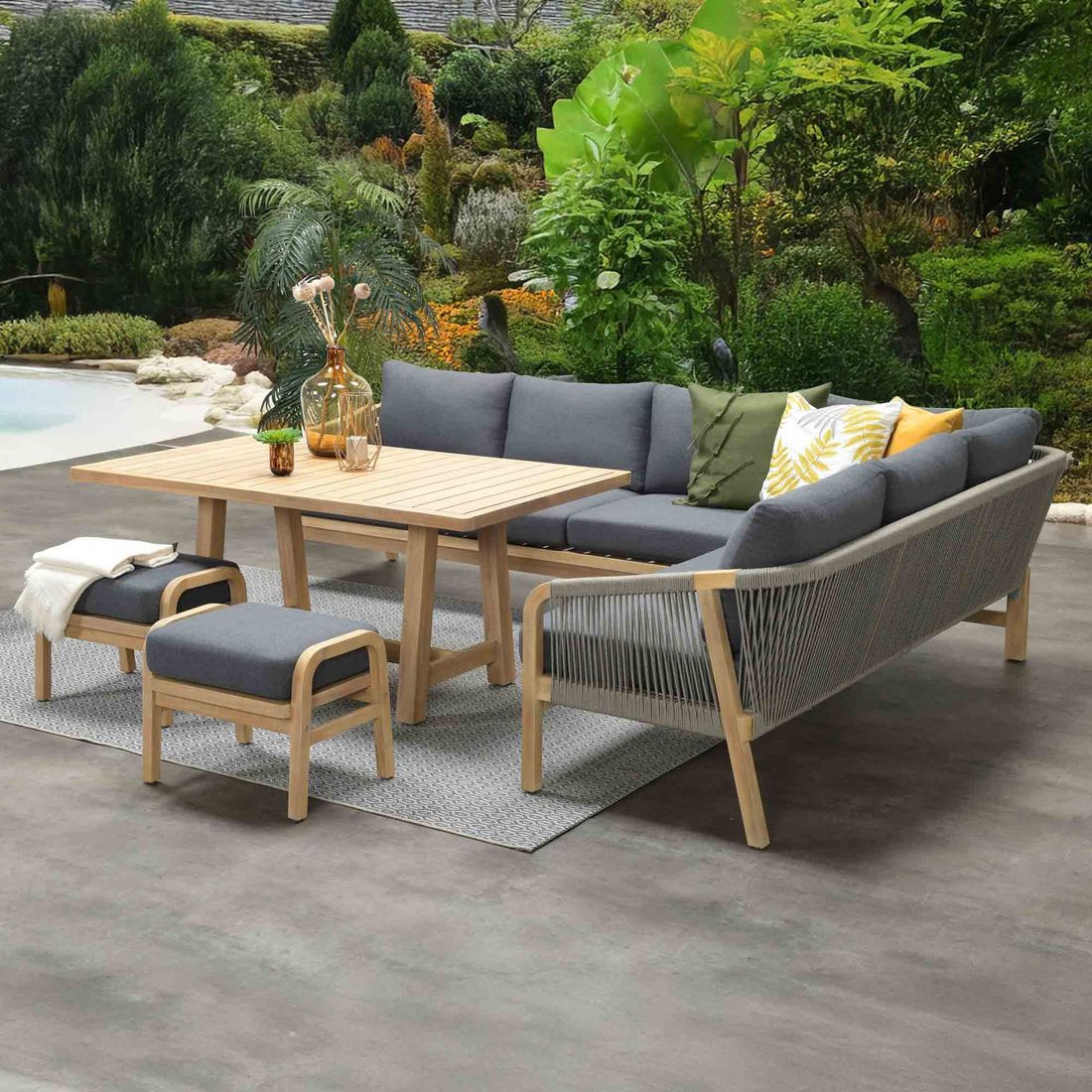 Spise-loungesett Santos akasie tau 150x90 cm bakside