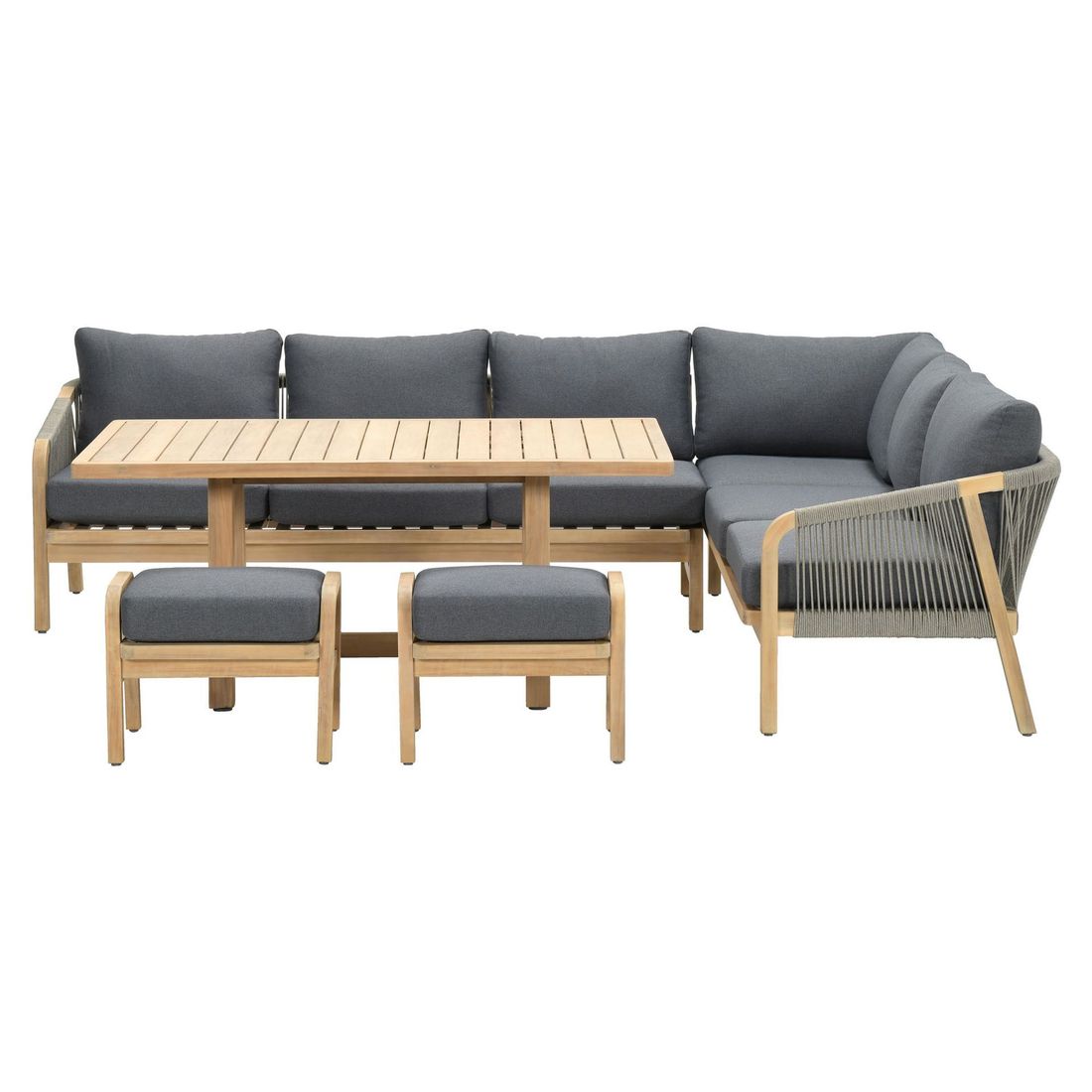 Detalj av spise-loungesett Santos akasie tau 150x90 cm materiale
