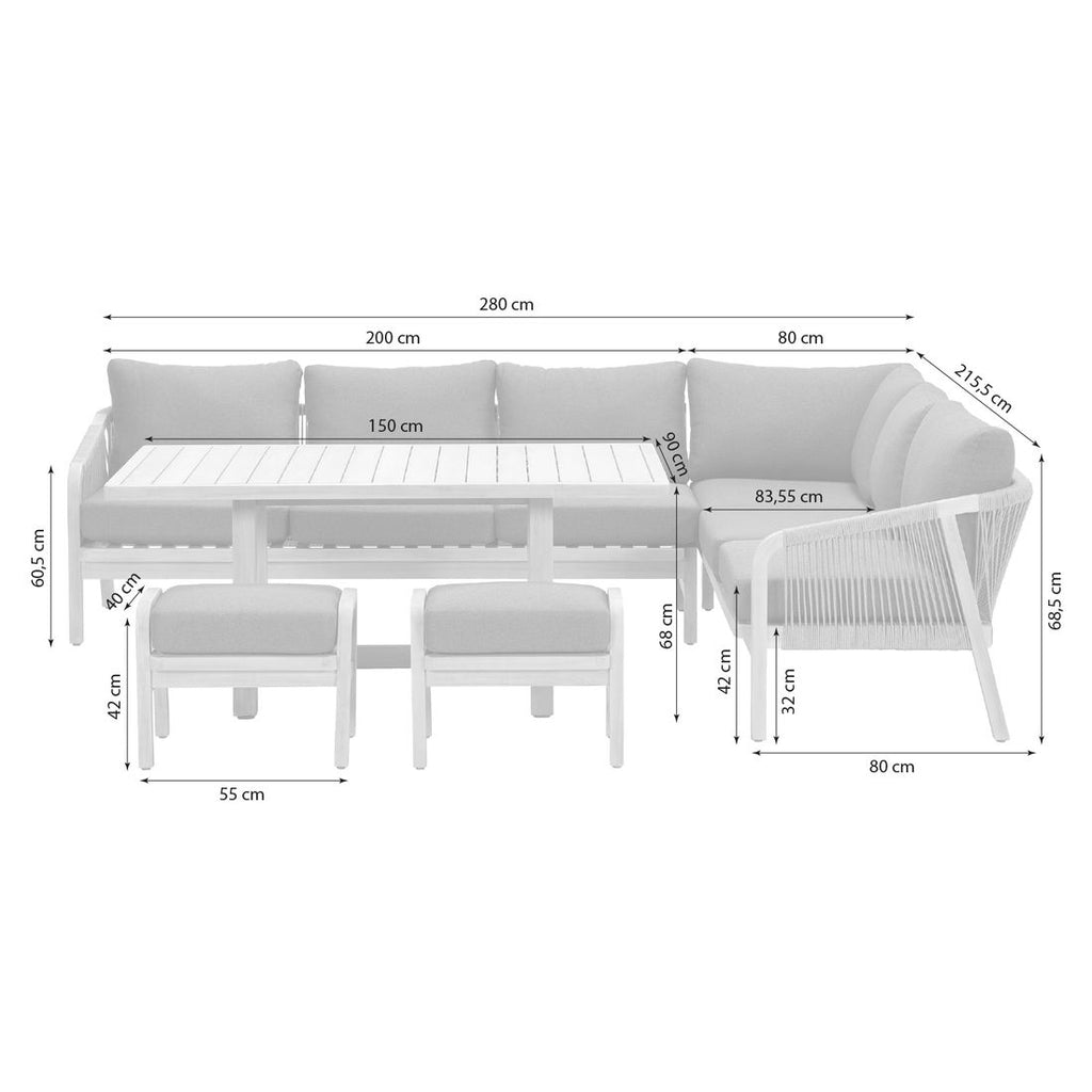 Montert spise-loungesett Santos akasie tau 150x90 cm i hage