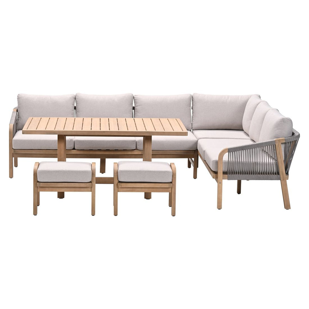 Spise-loungesett Santos akasie tau 150x90 cm montert på terrasse