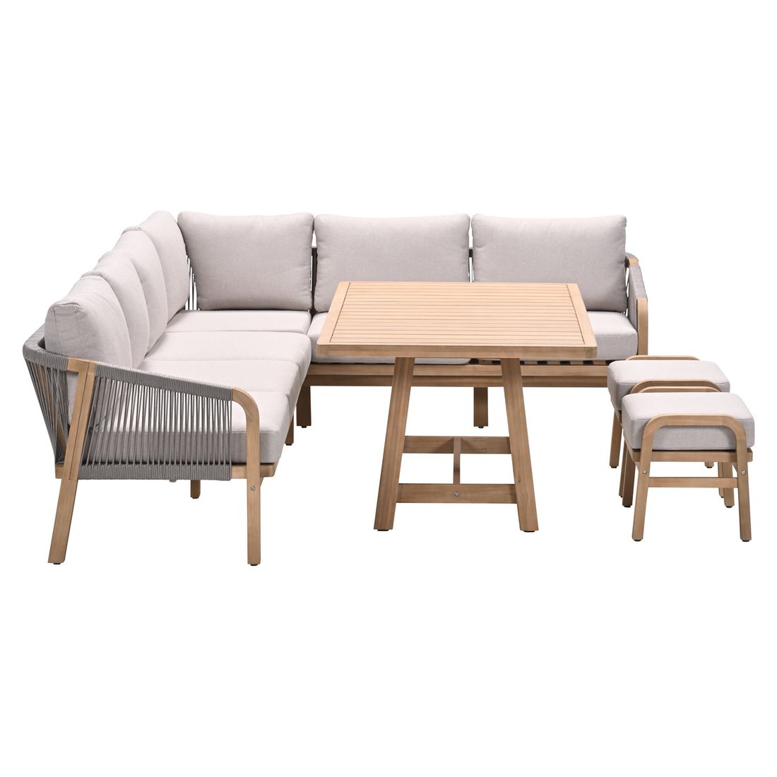 Nærbilde av tekstil på Spise-loungesett Santos akasie tau 150x90 cm