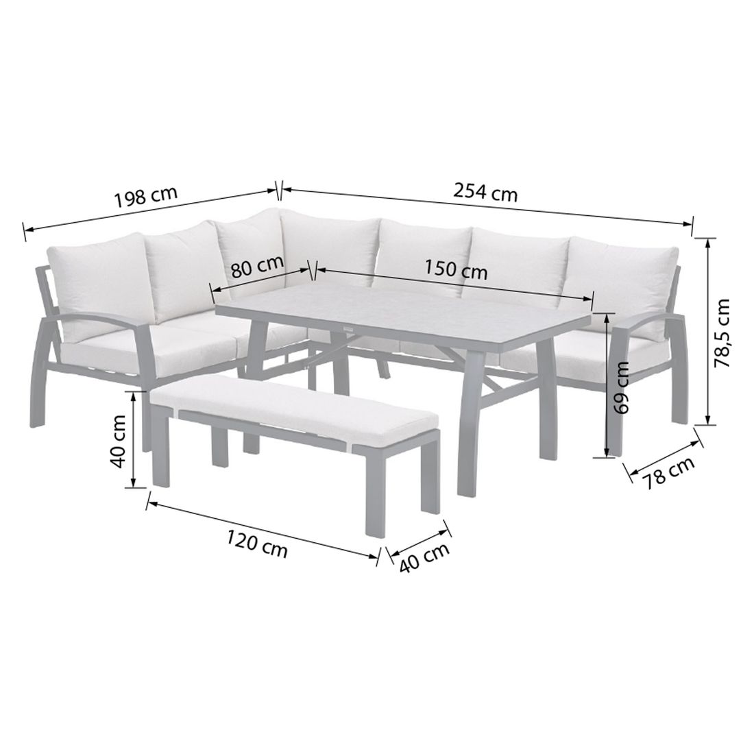 Detalj av spise-loungesett Vasano aluminium/keramikk