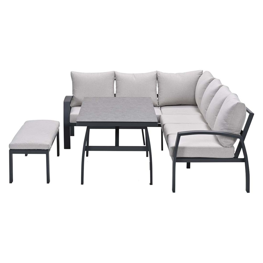 Nærbilde av pute på spise-loungesett Vasano aluminium/keramikk