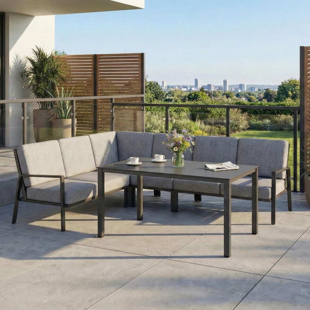 Spise-loungesett Zenith aluminium olefin 160x95 cm forfra