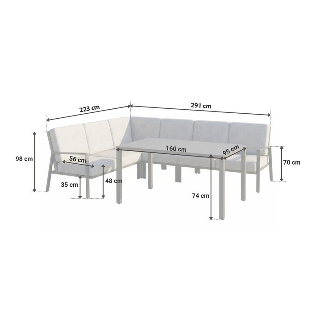 Spise-loungesett Zenith aluminium olefin 160x95 cm detalj av stoff