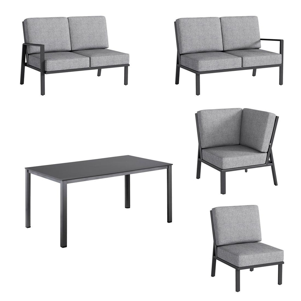 Spise-loungesett Zenith aluminium olefin 160x95 cm montert på terrasse