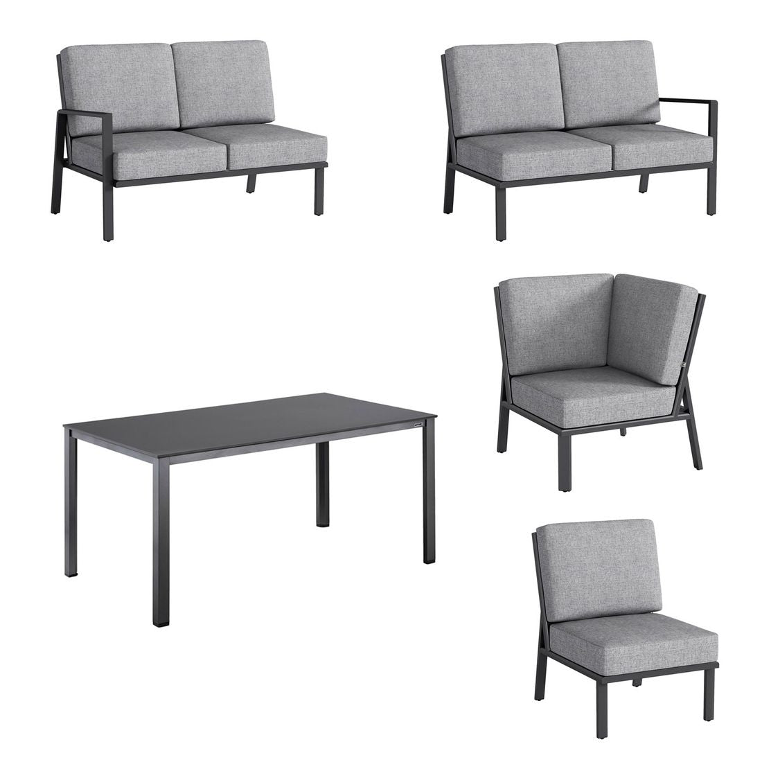 Spise-loungesett Zenith aluminium olefin 160x95 cm montert på terrasse