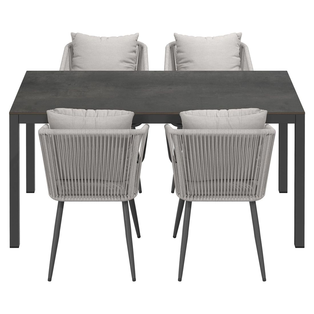 Spisesett ute Alex 4 plasser aluminium HPL montert i hage