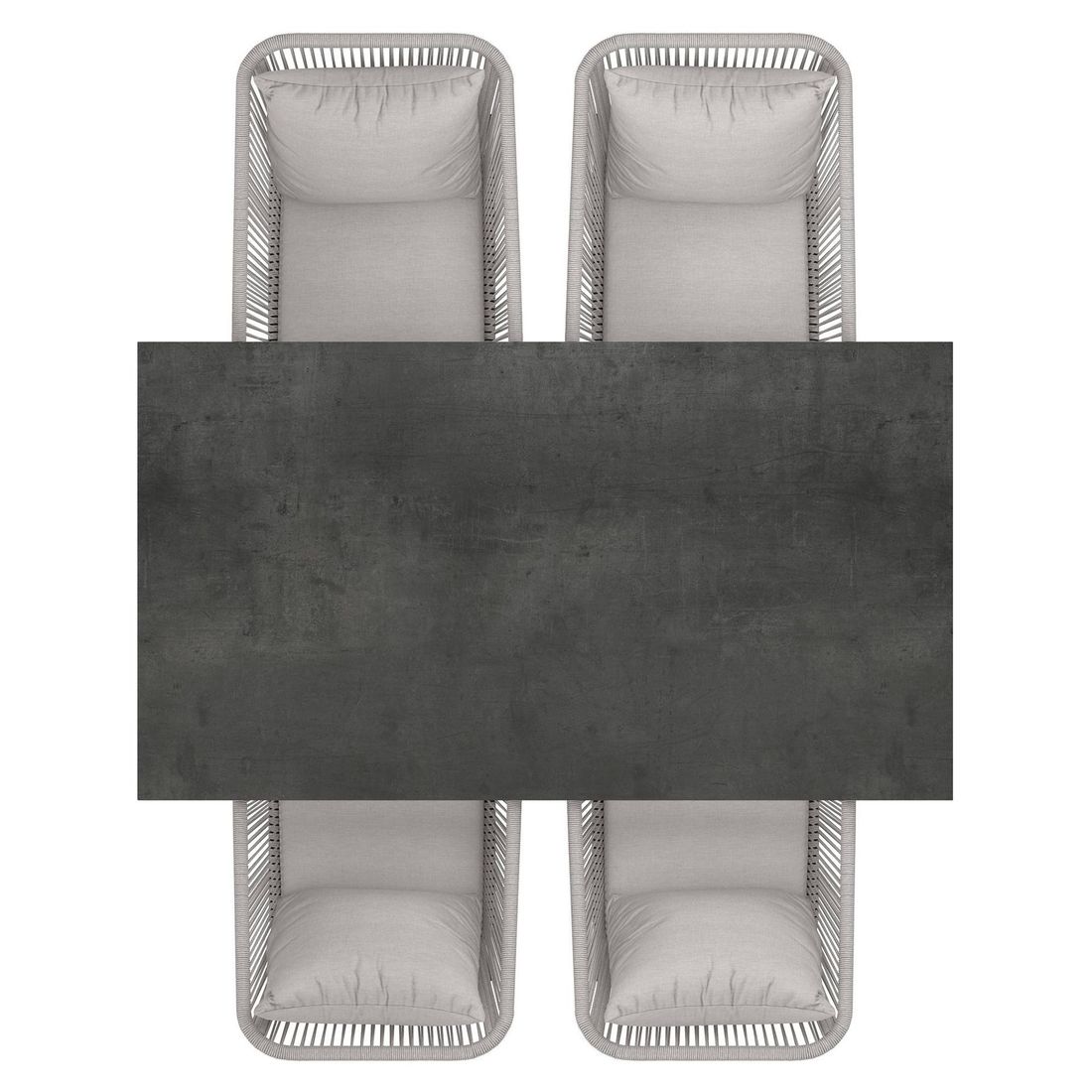 Spisesett ute Alex 4 plasser aluminium HPL nærbilde bordplate