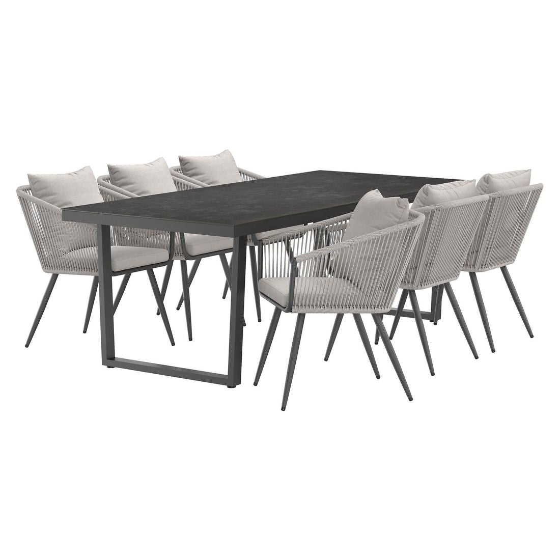 Spisesett ute Alex 6 plasser aluminium og keramikk bakside
