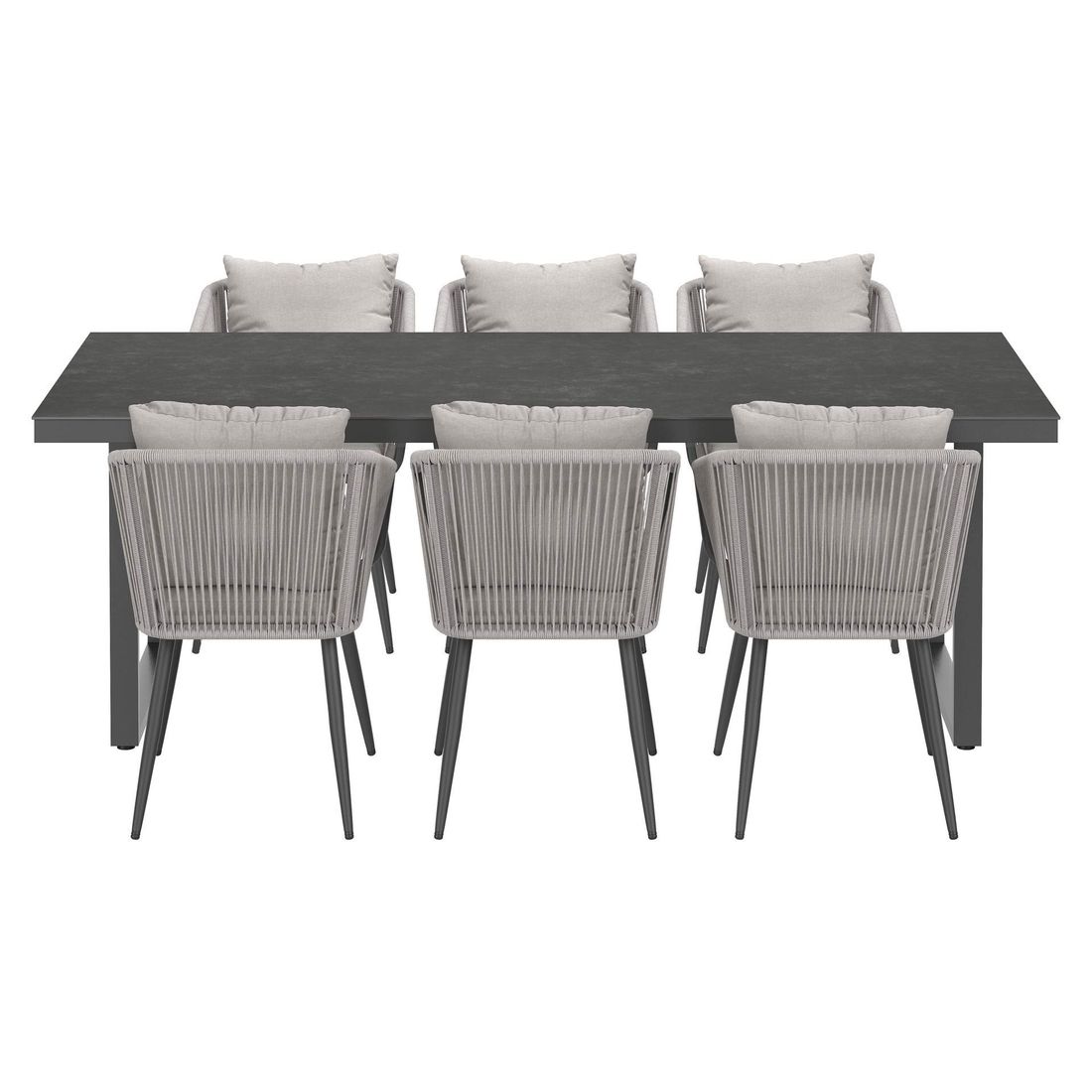Spisesett ute Alex 6 plasser aluminium og keramikk montert på terrasse