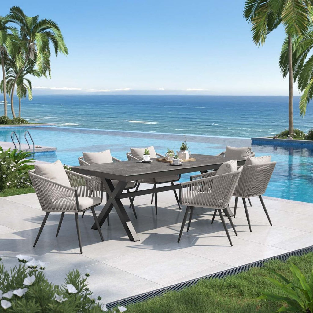 Spisesett ute Alex 6 plasser aluminium/keramikk 220x100 cm forfra