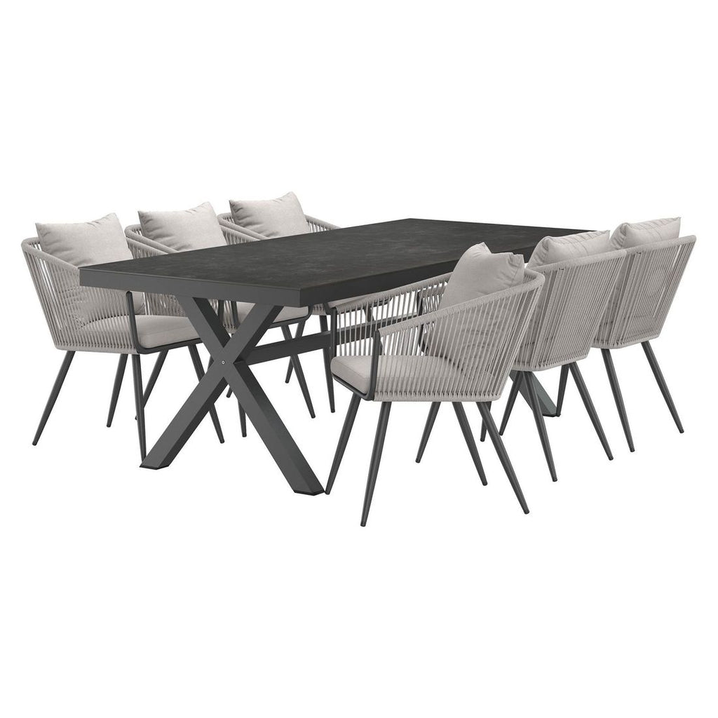 Spisesett ute Alex 6 plasser aluminium/keramikk 220x100 cm bakside