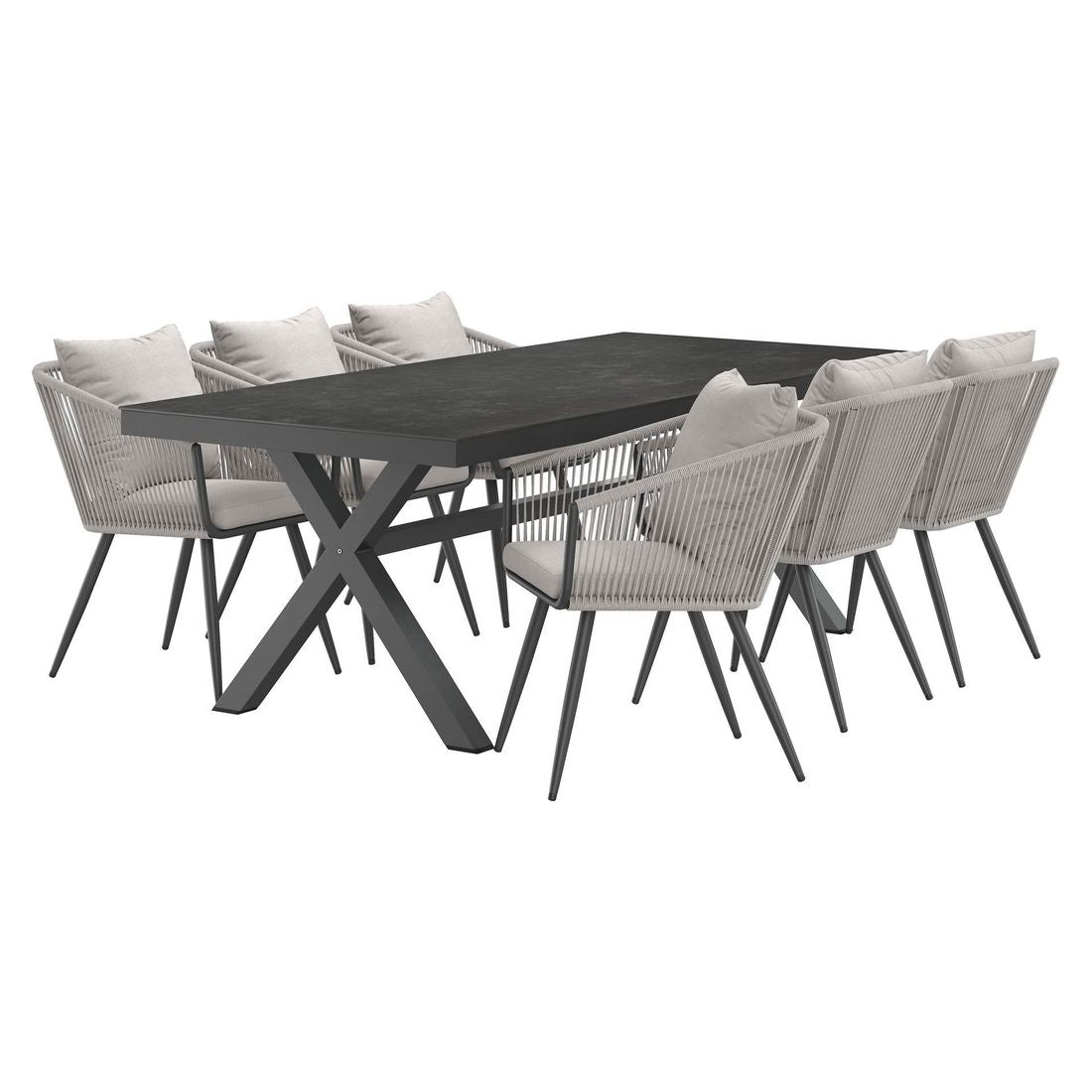 Spisesett ute Alex 6 plasser aluminium/keramikk 220x100 cm bakside