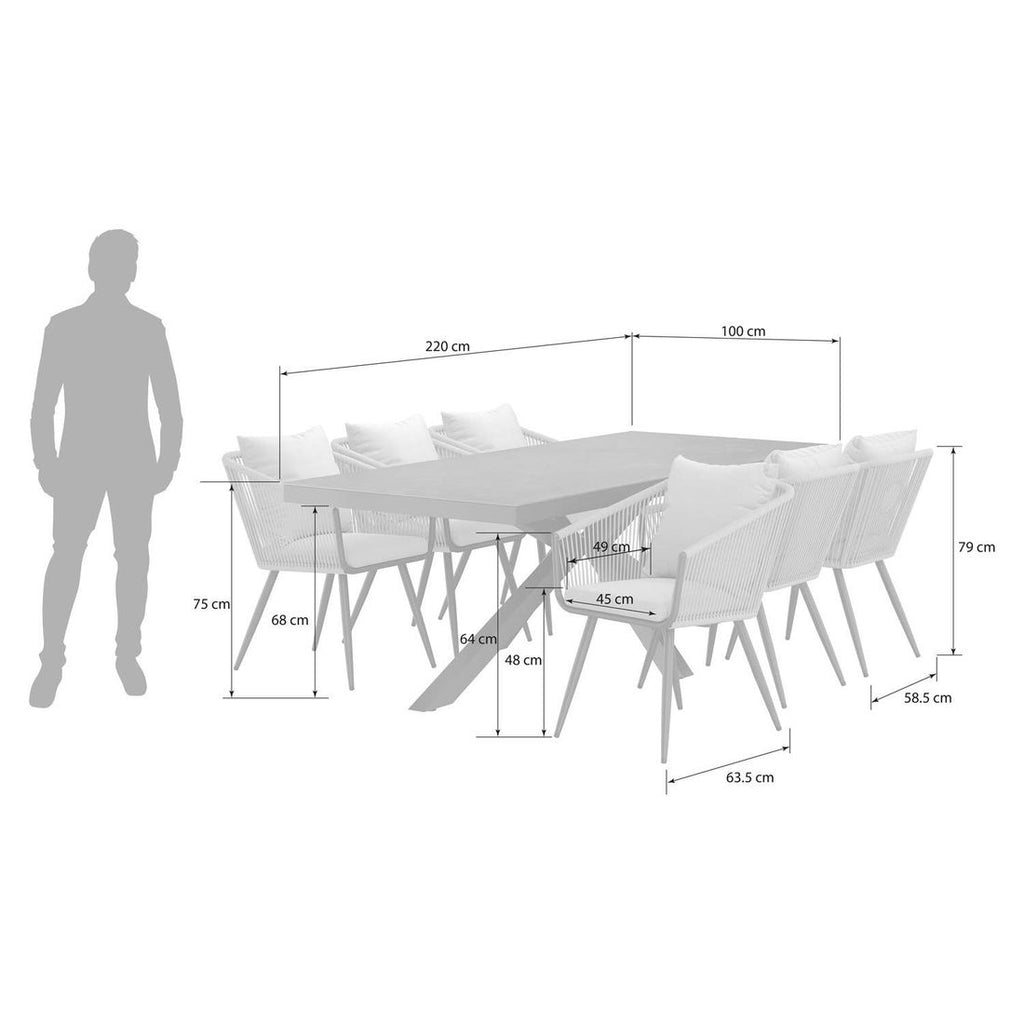 Spisesett ute Alex 6 plasser keramikk tau bordplate detalj