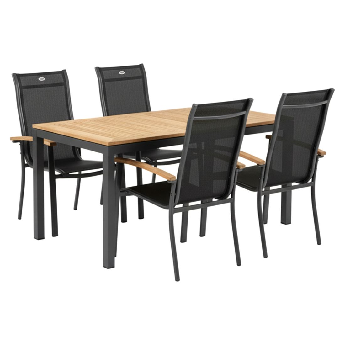 Spisesett ute Alice 4 plasser aluminium teak bakside