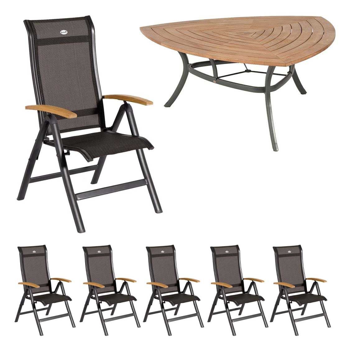 Spisesett ute Alice 6 plasser aluminium textilen 170x170 cm - Hartman forfra