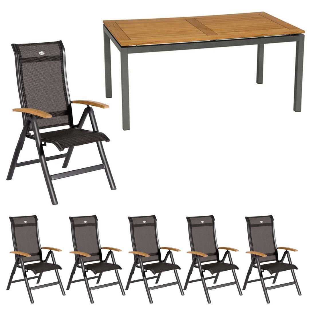 Spisesett ute Alice 6 plasser aluminium textilen 200x100 cm - Hartman forfra
