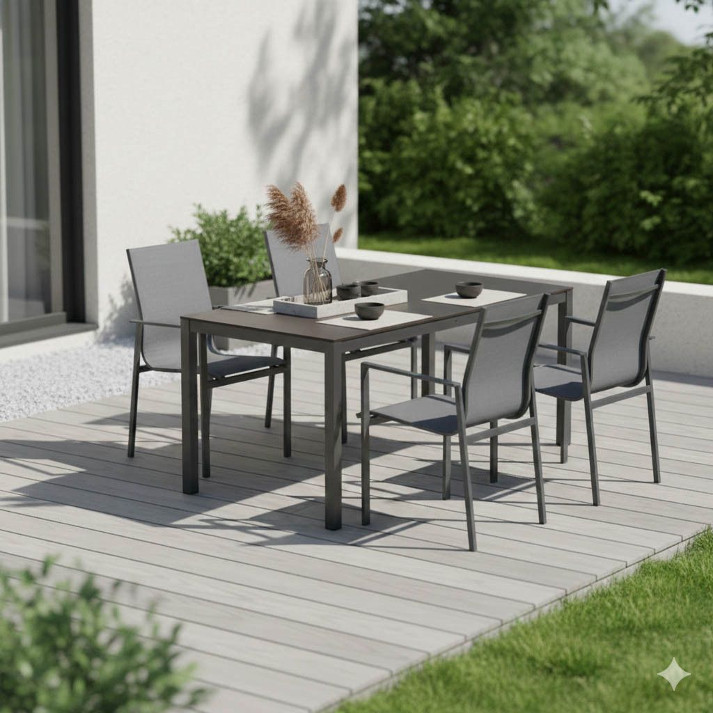 Spisesett ute Atlanta 4 plasser aluminium/textilen 160x90 cm - OUTLIV forfra