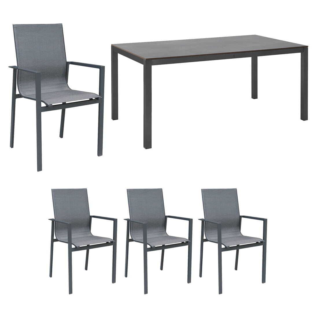 Spisesett ute Atlanta 4 plasser aluminium/textilen 160x90 cm - OUTLIV bakside