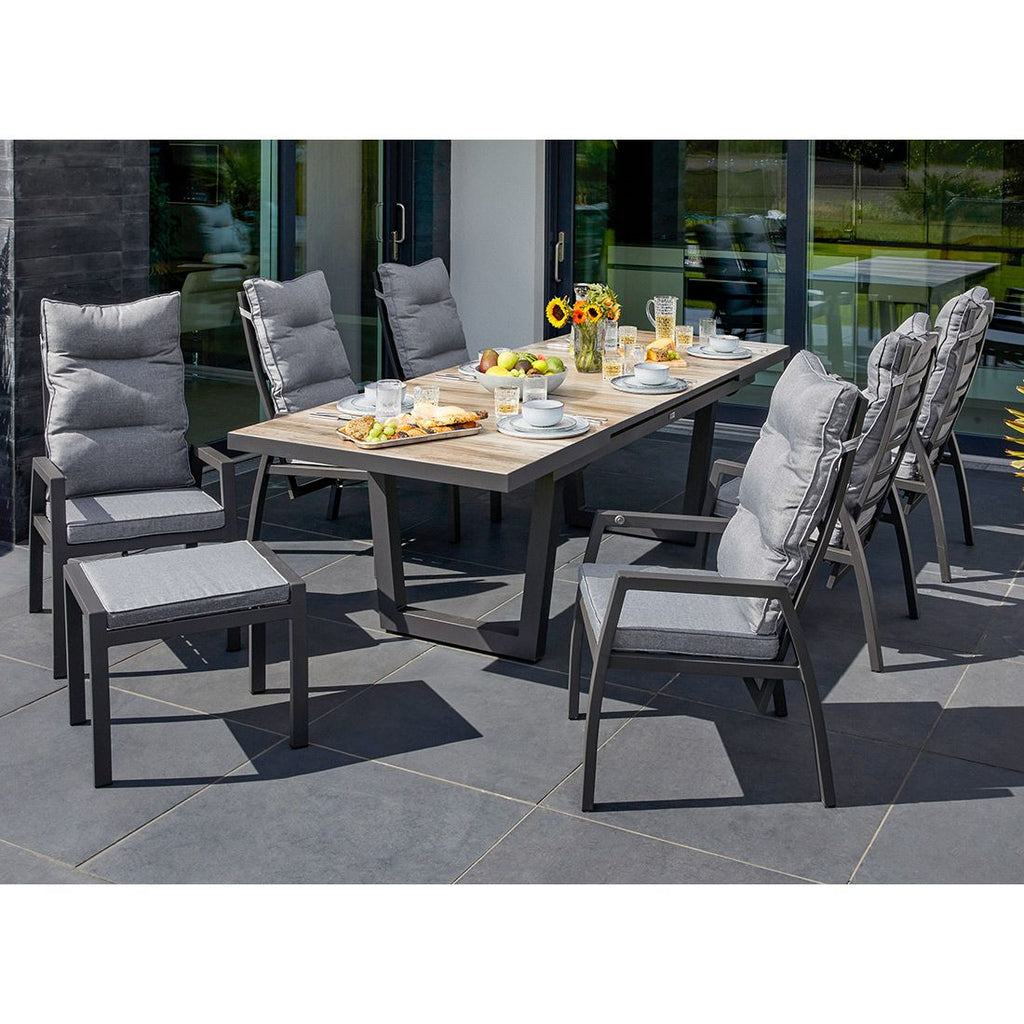 Spisesett ute Bondino II 6 plasser aluminium 200/260x100 cm bakside