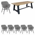 Spisesett ute Delphine 6 plasser, polyrotting/teak 240x100 cm forfra