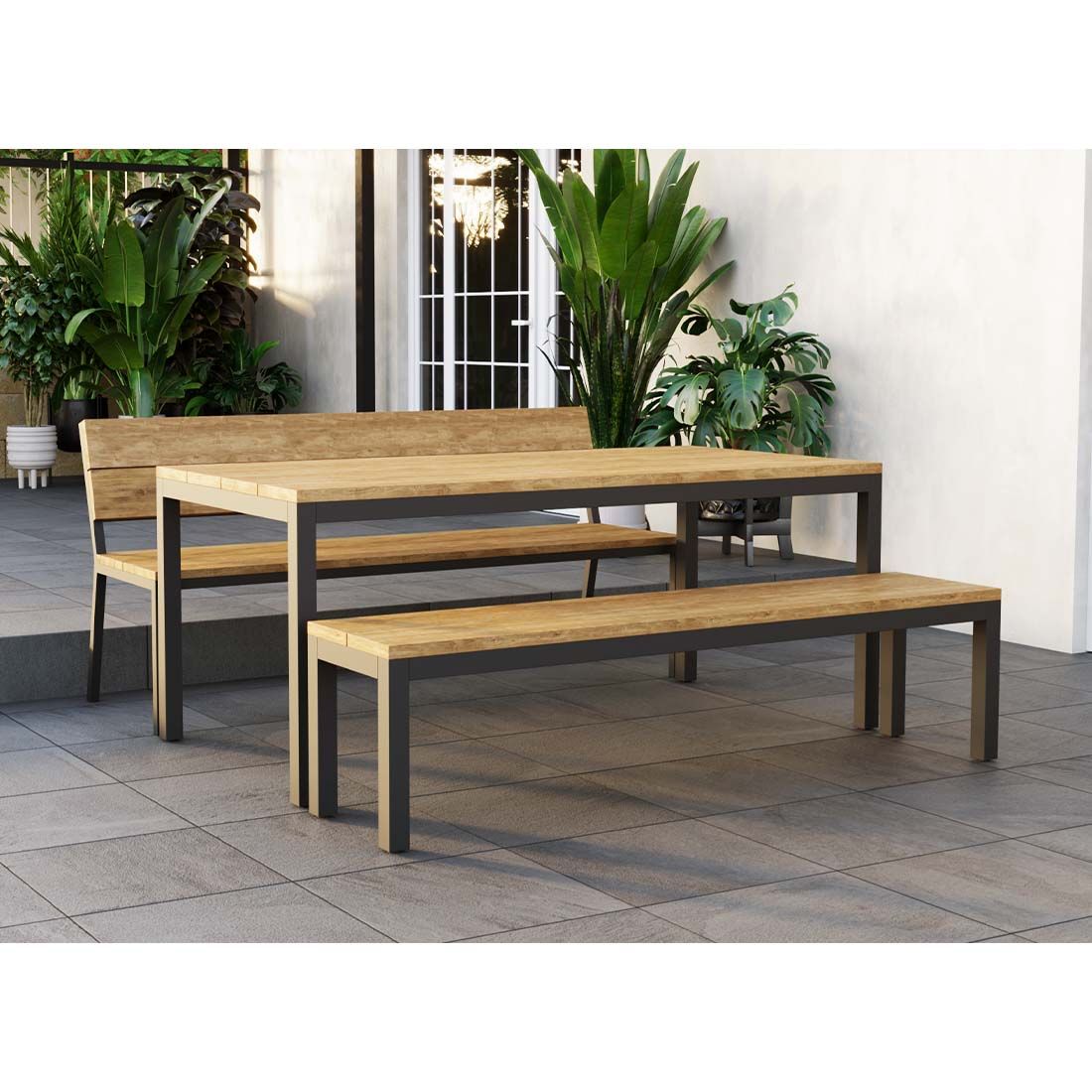 Spisesett ute Kobe 6 plasser aluminium teak 180x90 cm - OUTLIV forfra