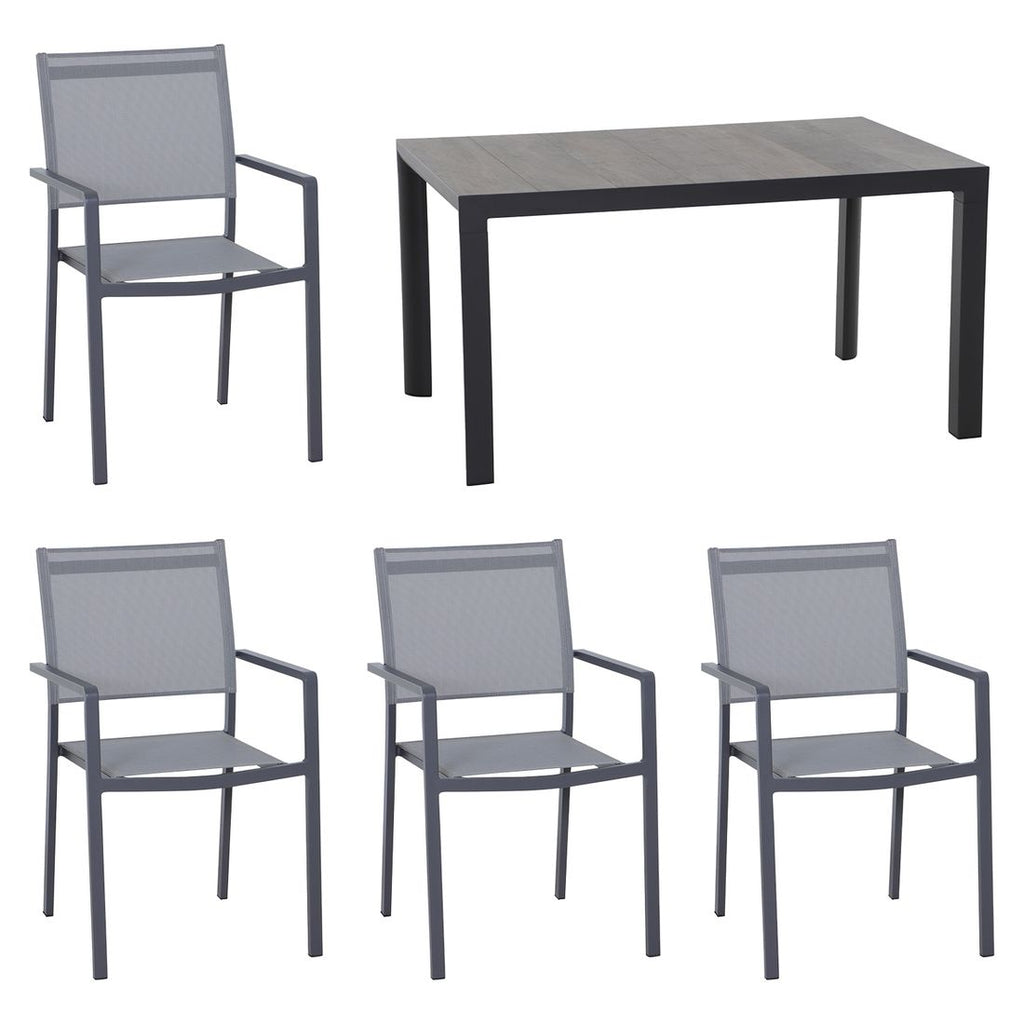 Spisesett ute Leeds aluminium keramikk 160x90 cm 4 plasser bakside