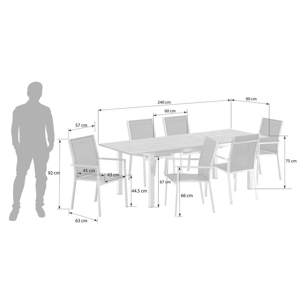 Spisesett ute One 6 plasser teak rustfritt stål detalj bord