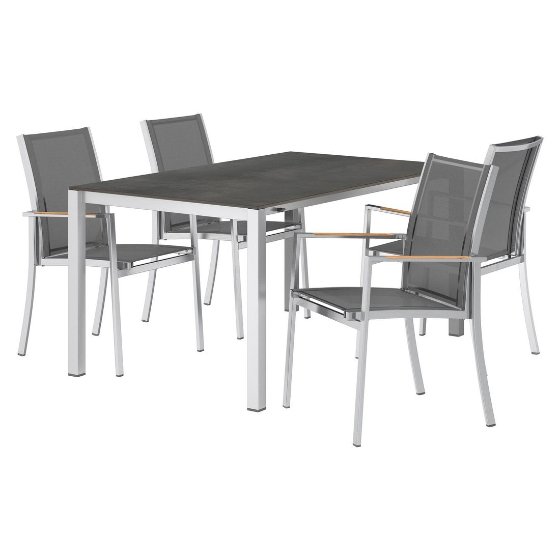 Spisesett ute Oviedo 4 plasser rustfritt stål HPL detalj av bordplate