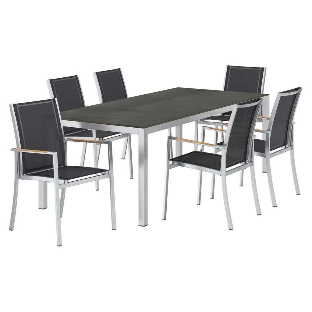 Spisesett ute Oviedo 6 plasser HPL 220x100cm svart bakside