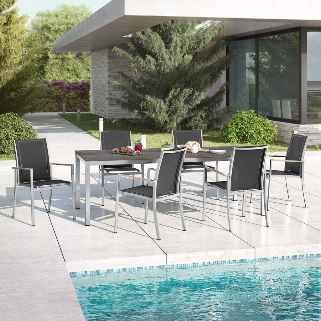Spisesett ute Oviedo 6 plasser HPL 220x100cm svart front