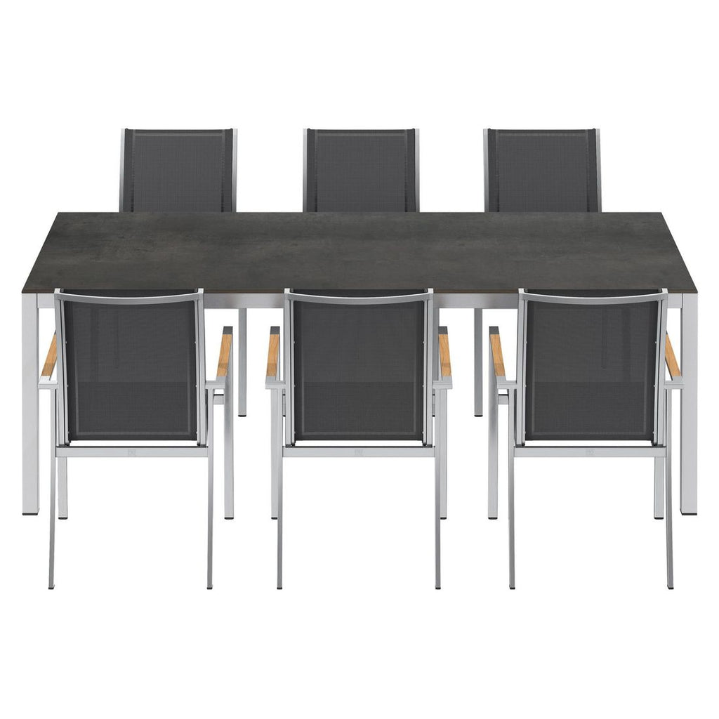 Spisesett ute Oviedo 6 plasser HPL 220x100cm svart montert sett