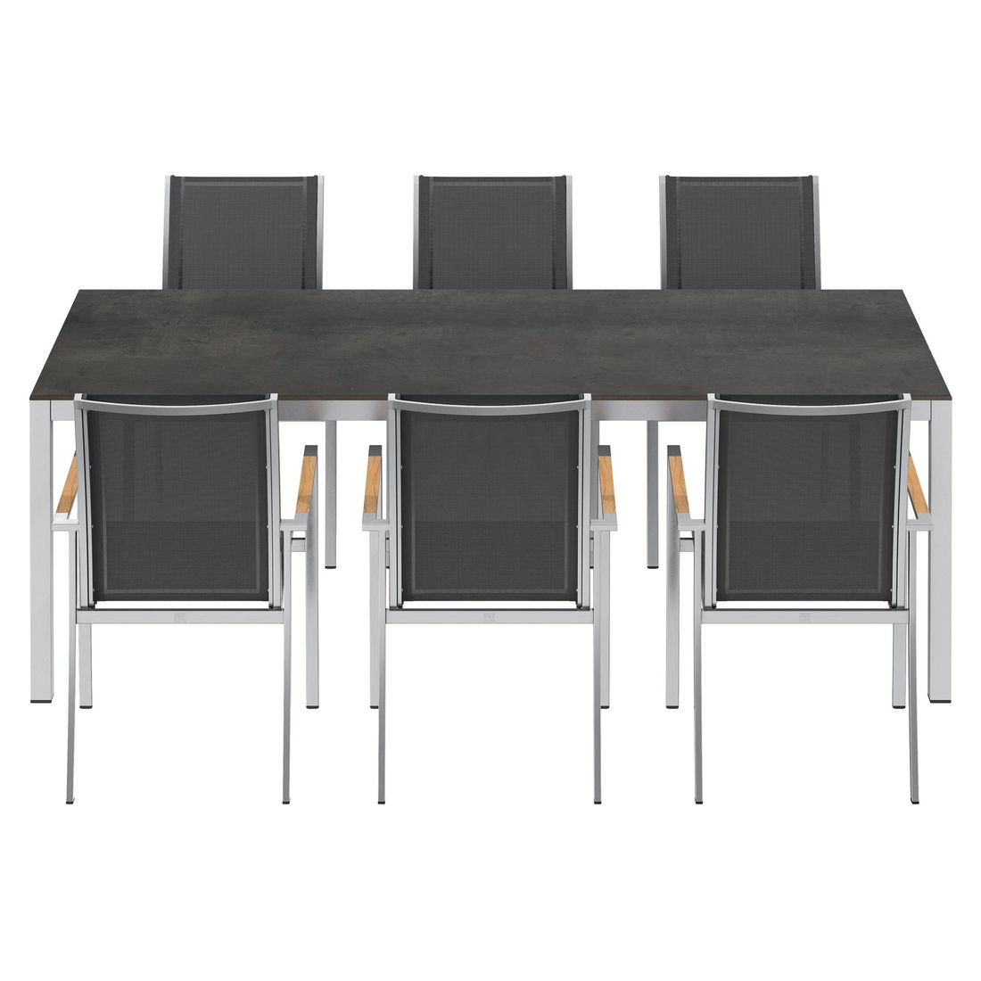 Spisesett ute Oviedo 6 plasser HPL 220x100cm svart montert sett