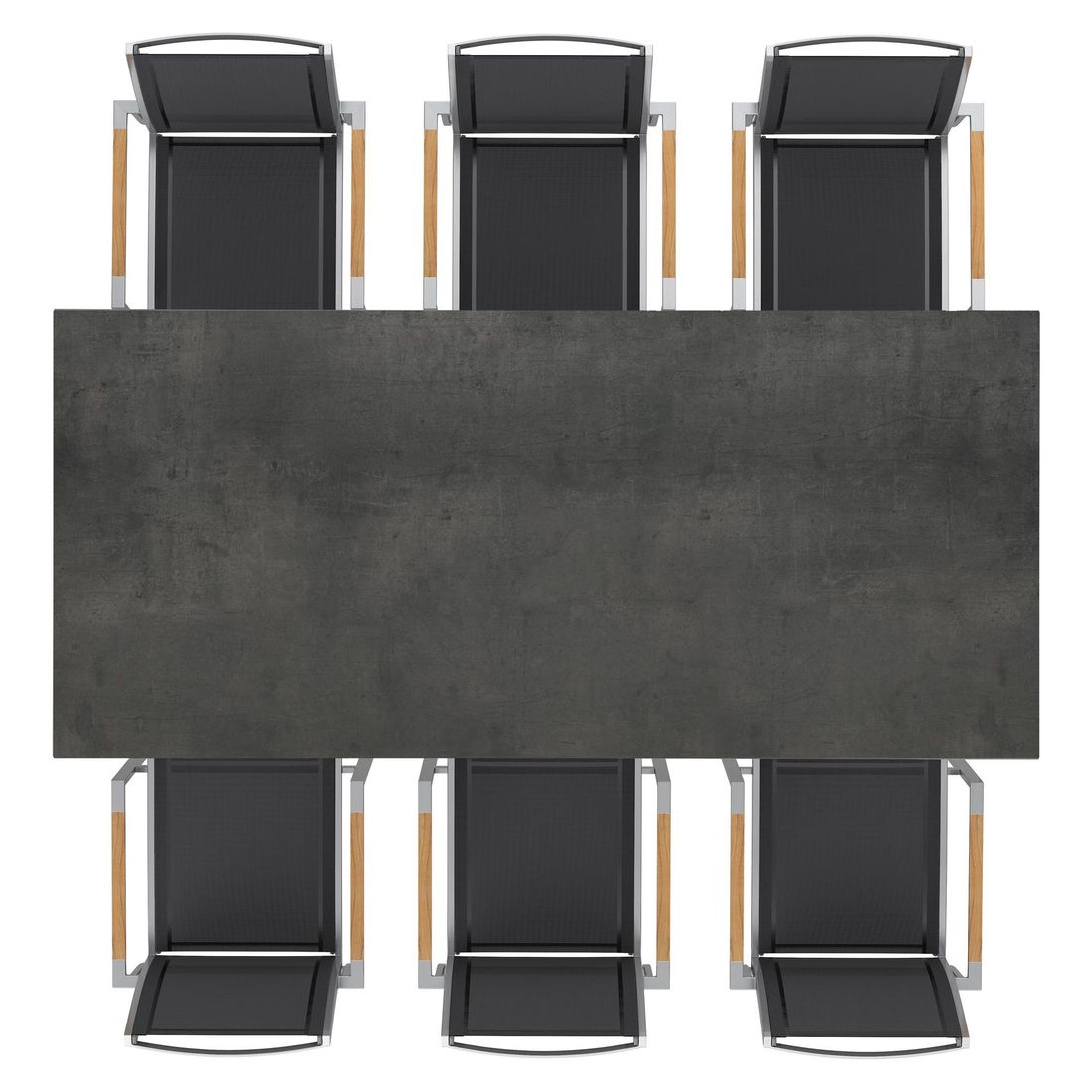 Spisesett ute Oviedo 6 plasser HPL 220x100cm svart nærbilde av stol