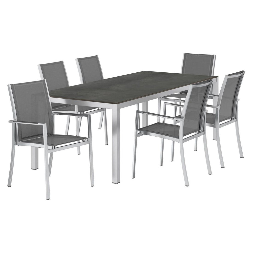 Spisesett ute Oviedo 6 plasser HPL 220x100cm svart/sølv bakside