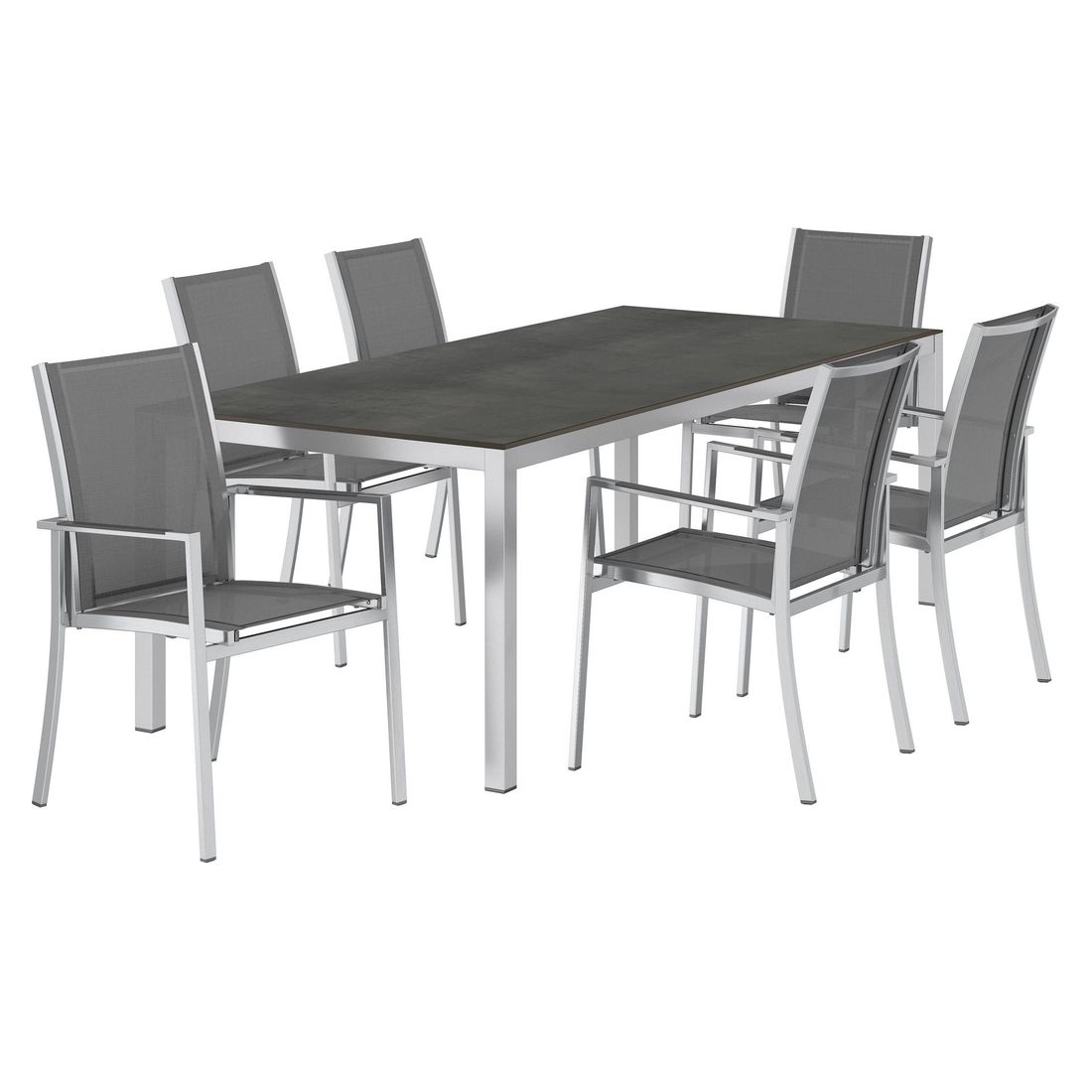Spisesett ute Oviedo 6 plasser HPL 220x100cm svart/sølv bakside