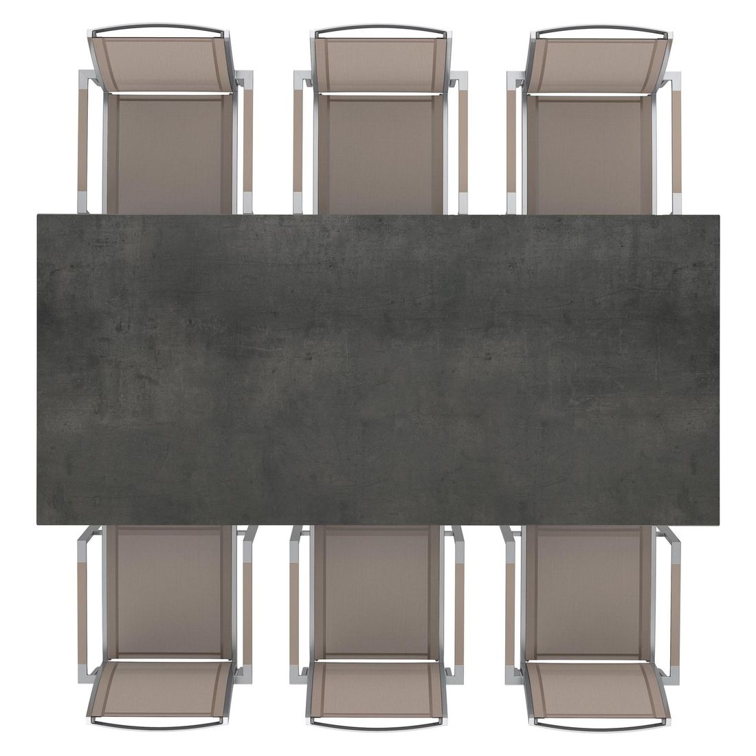 Spisesett ute Oviedo 6 plasser HPL 220x100cm taupe nærbilde tekstilene sete