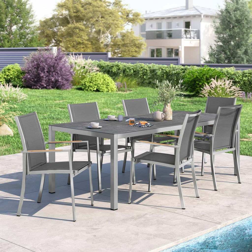 Spisesett ute Oviedo 6 plasser keramikk 220x100 cm grå - OUTLIV forfra