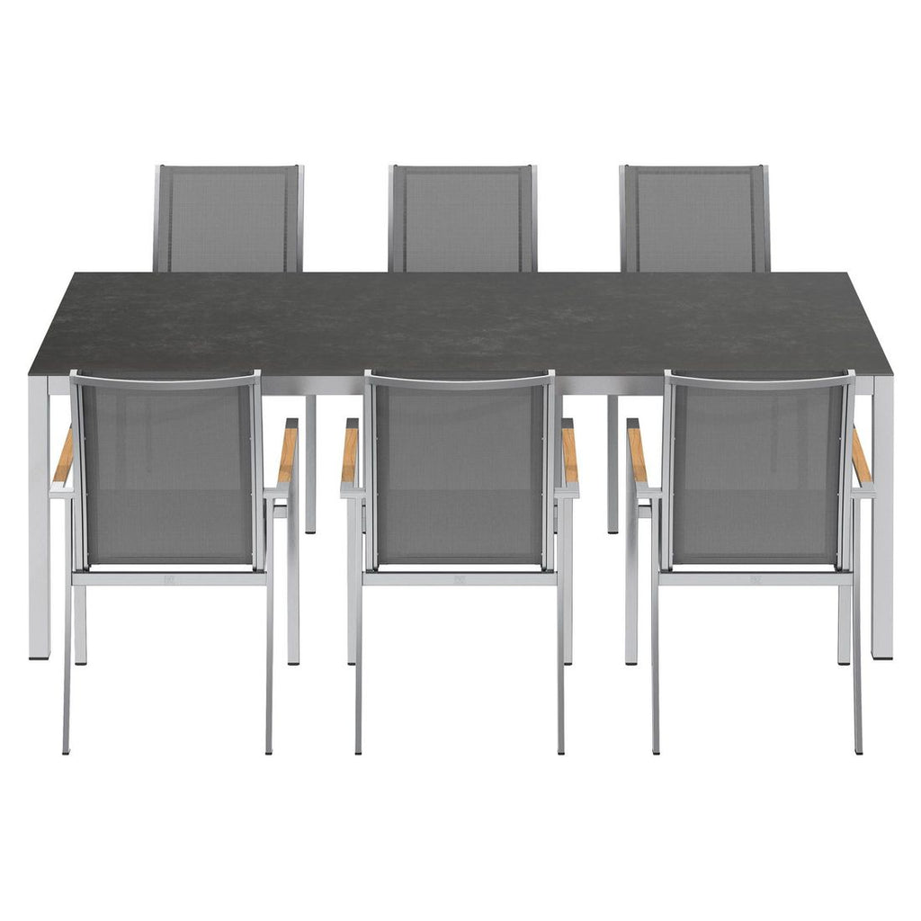 Spisesett ute Oviedo 6 plasser keramikk 220x100 cm grå - OUTLIV montert på terrasse