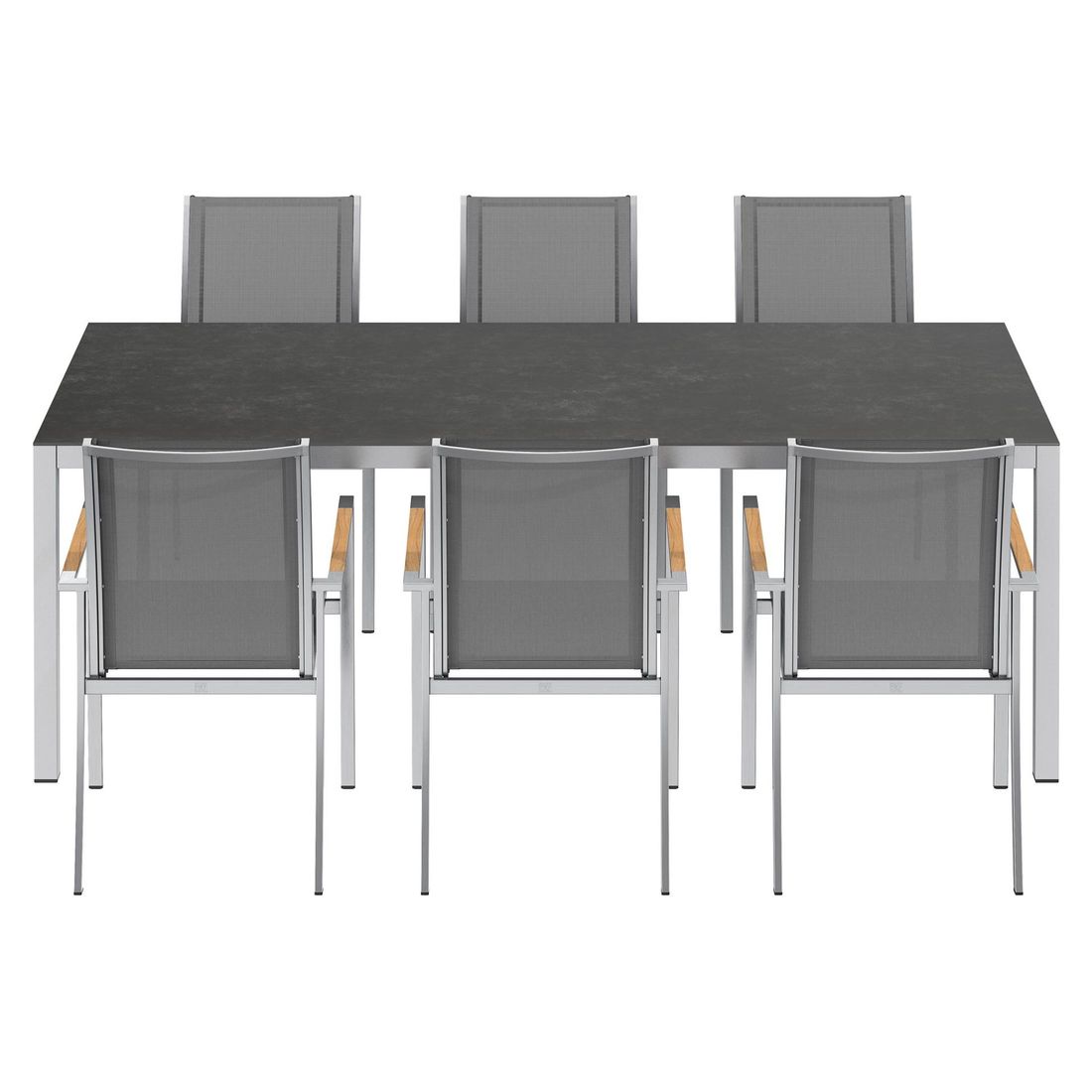 Spisesett ute Oviedo 6 plasser keramikk 220x100 cm grå - OUTLIV montert på terrasse