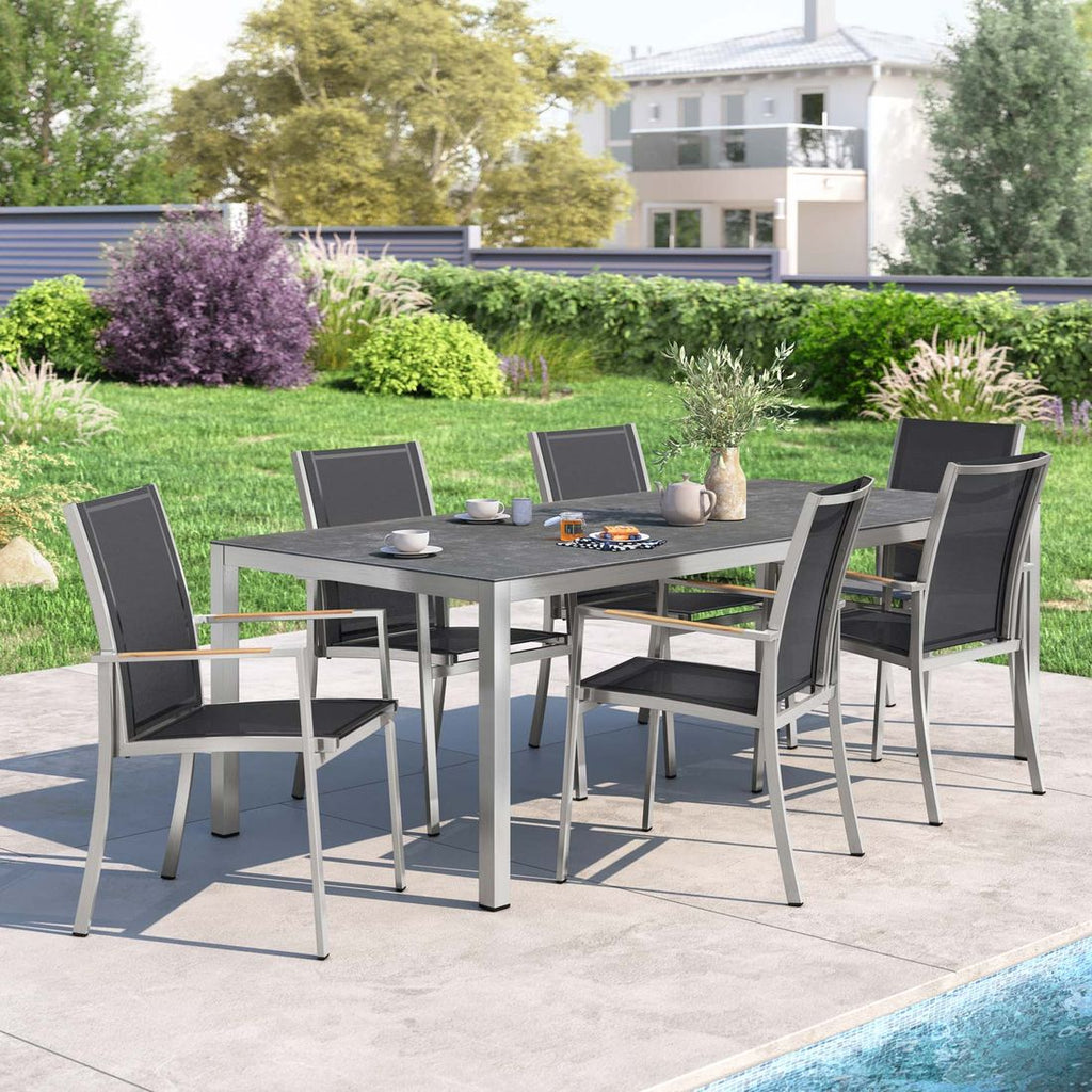 Spisesett ute Oviedo 6 plasser keramikk 220x100 cm svart - OUTLIV forfra