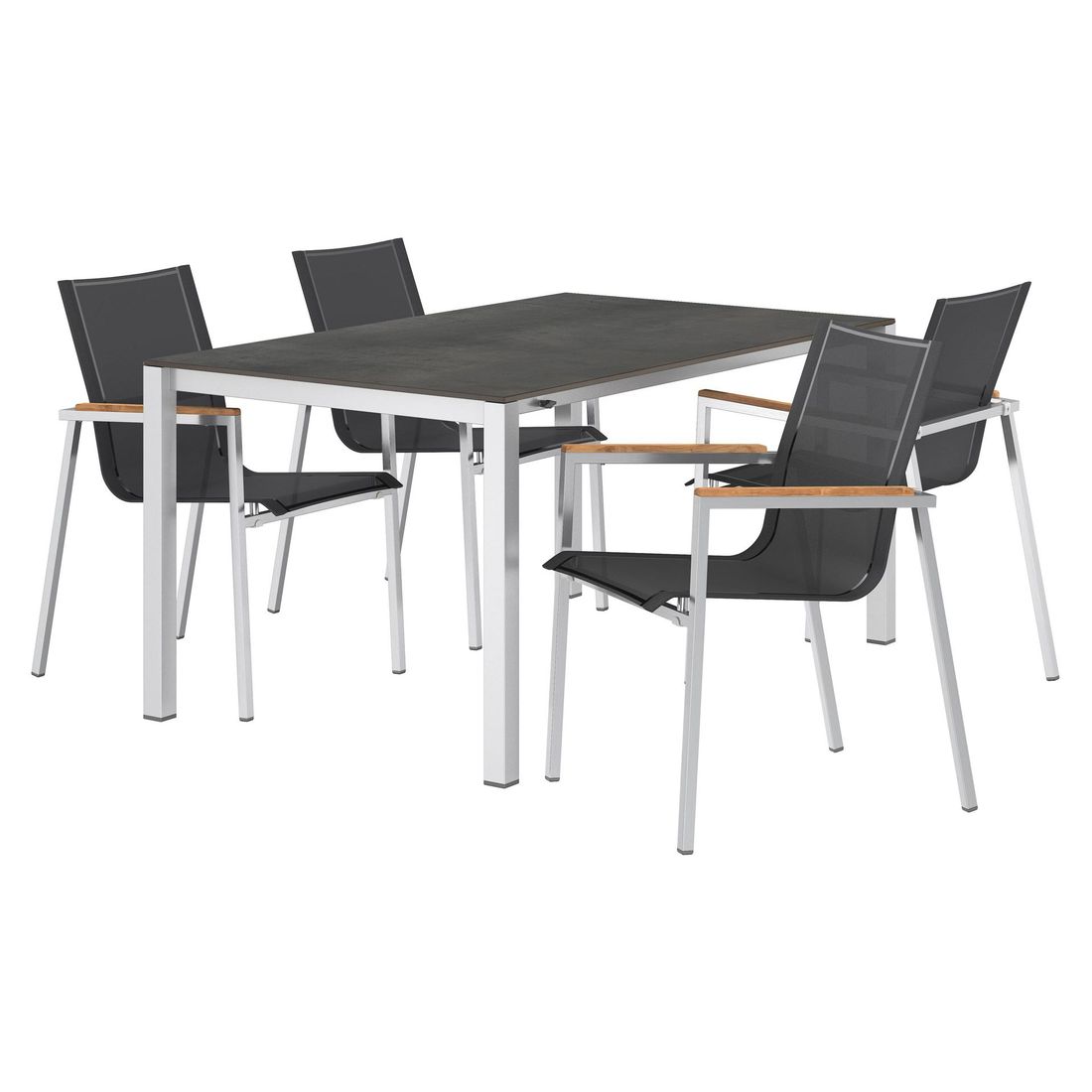 Spisesett ute Rimini 4 plasser, rustfritt stål/HPL detalj av bordplate